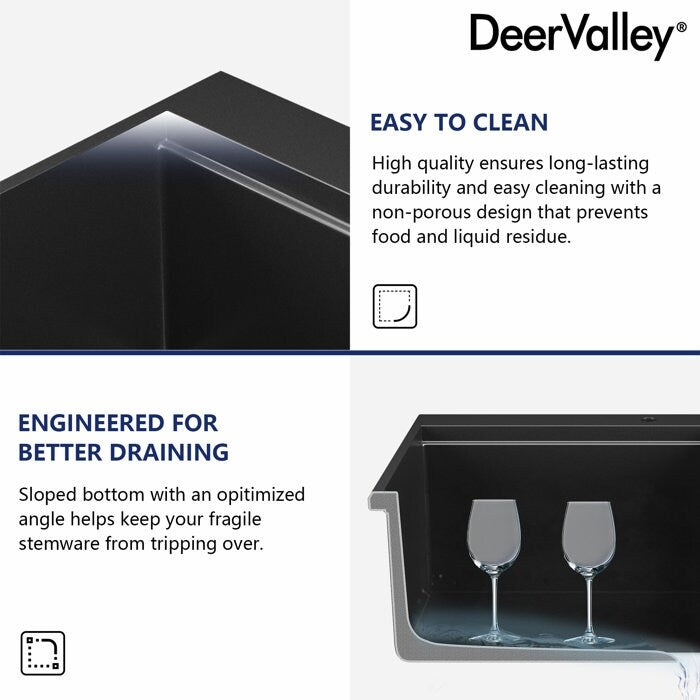 DeerValley Matte Black Undermount Drop-In Quartz Single Bowl Kitchen Sink with Accessories