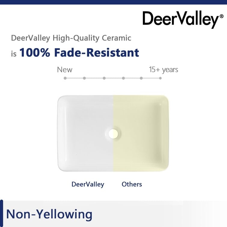DeerValley Ally 20" x 13" Ceramic Rectangular Vessel Bathroom Sink
