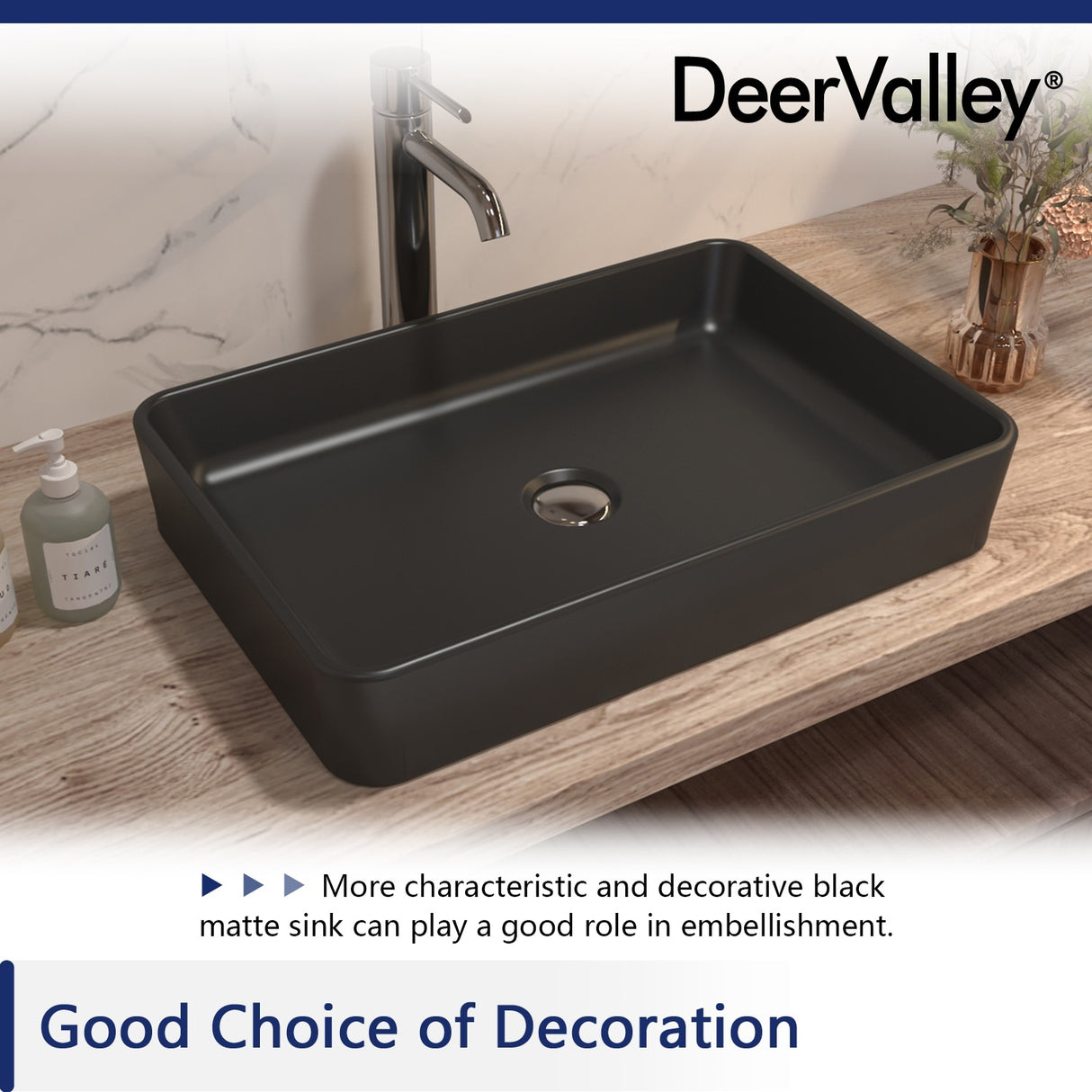 DeerValley Ally 20" x 13" Ceramic Rectangular Vessel Bathroom Sink