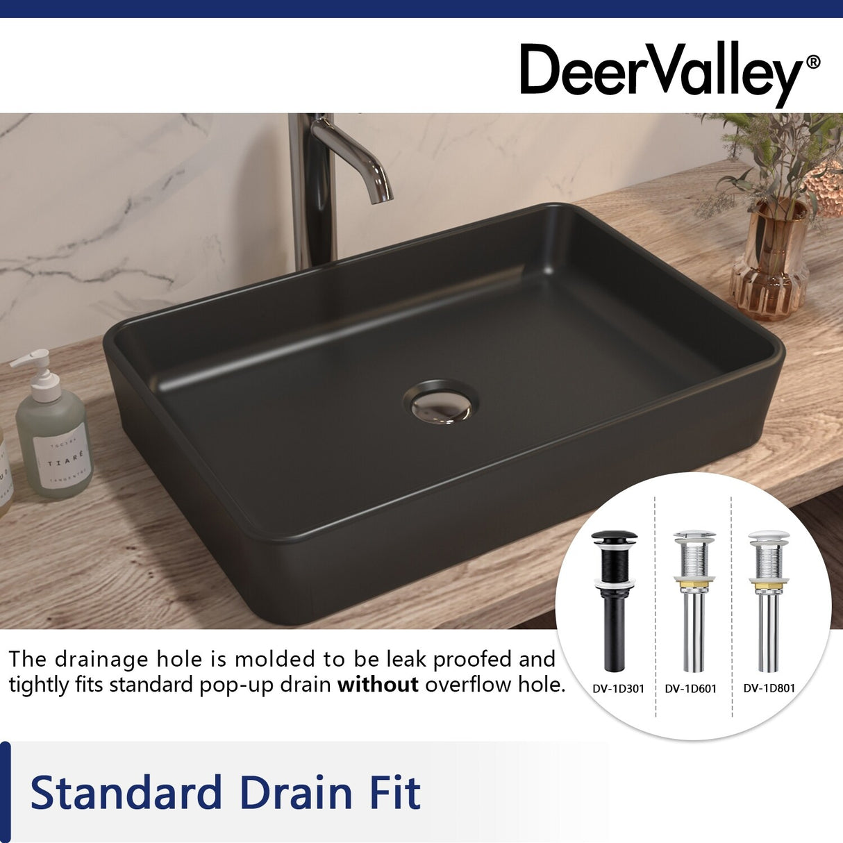 DeerValley Ally 20" x 13" Ceramic Rectangular Vessel Bathroom Sink