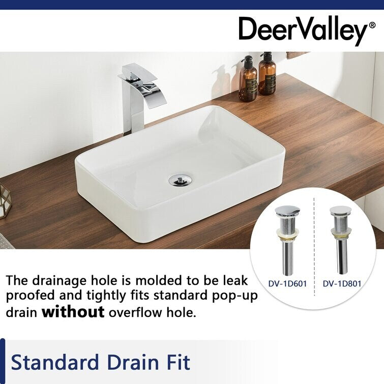 DeerValley Ally 20" x 13" Ceramic Rectangular Vessel Bathroom Sink