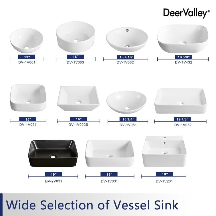 DeerValley Ally 20" x 13" Ceramic Rectangular Vessel Bathroom Sink