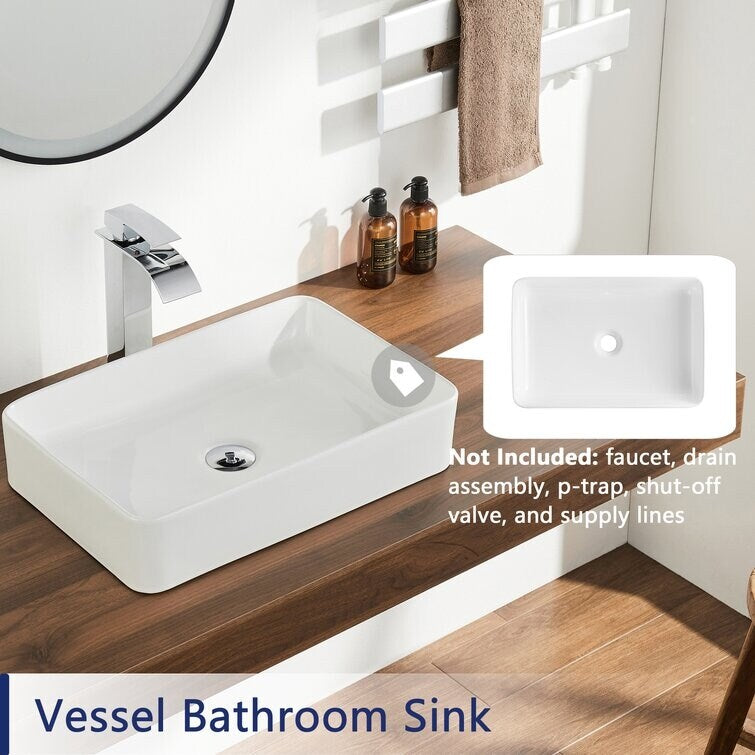 DeerValley Ally 20" x 13" Ceramic Rectangular Vessel Bathroom Sink