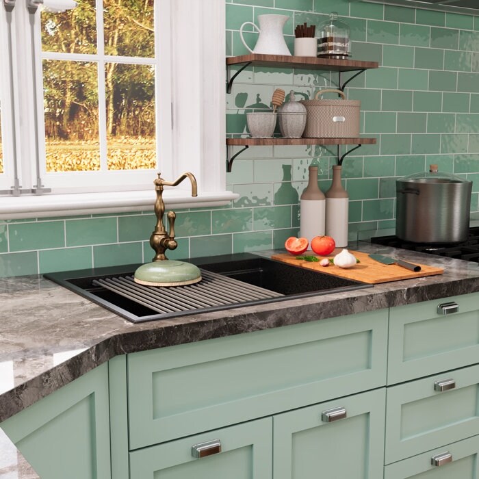 DeerValley Matte Black Undermount Drop-In Quartz Single Bowl Kitchen Sink with Accessories