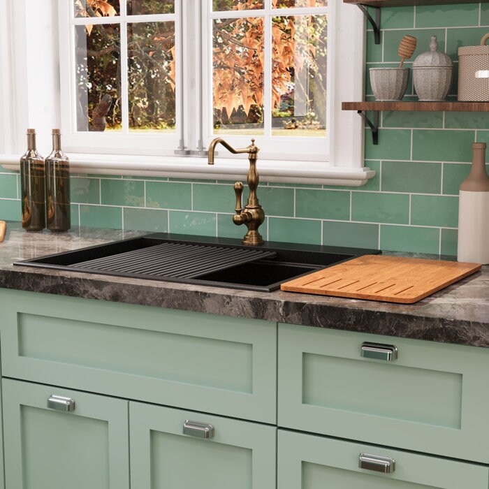 DeerValley Matte Black Undermount Drop-In Quartz Single Bowl Kitchen Sink with Accessories
