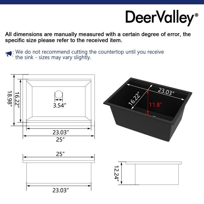 DeerValley Rectangular Undermount Quartz Classic Single Bowl Kitchen Sink with Accessories