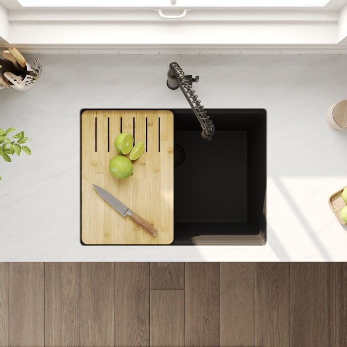DeerValley Rectangular Undermount Quartz Classic Single Bowl Kitchen Sink with Accessories