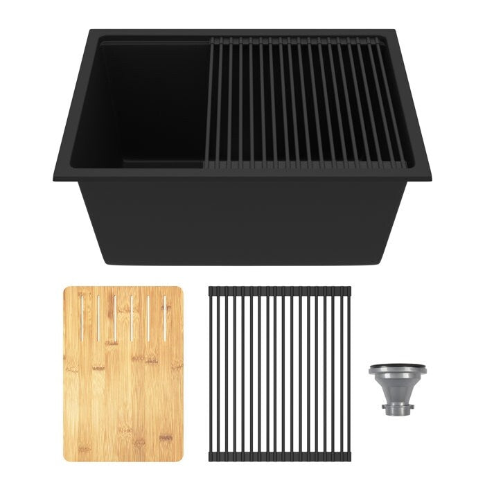 DeerValley Rectangular Undermount Quartz Classic Single Bowl Kitchen Sink with Accessories
