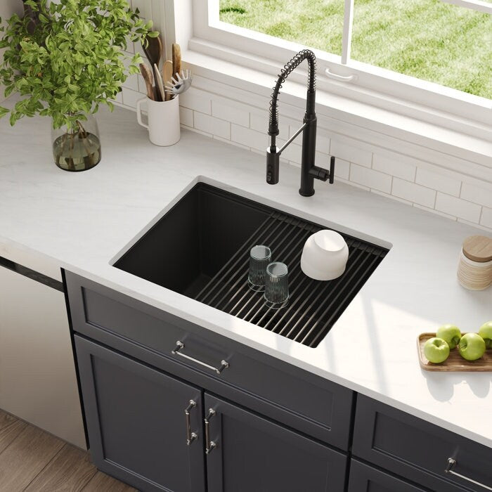 DeerValley Rectangular Undermount Quartz Classic Single Bowl Kitchen Sink with Accessories