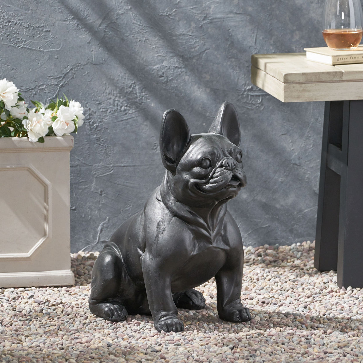 Delamore Outdoor French Bulldog Garden Statue by Christopher Knight Home