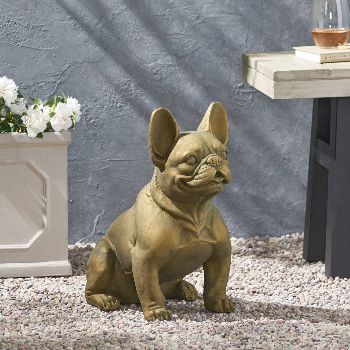 Delamore Outdoor French Bulldog Garden Statue by Christopher Knight Home