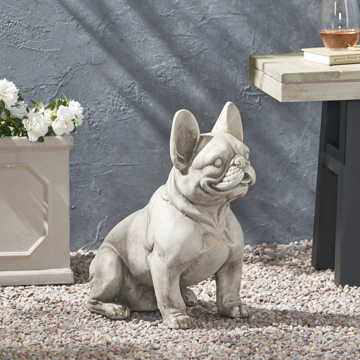 Delamore Outdoor French Bulldog Garden Statue by Christopher Knight Home