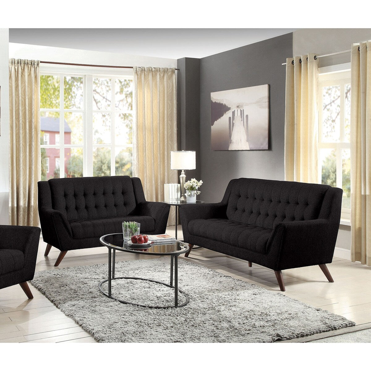Delaney Mid-century Modern Black 2-piece Living Room Set