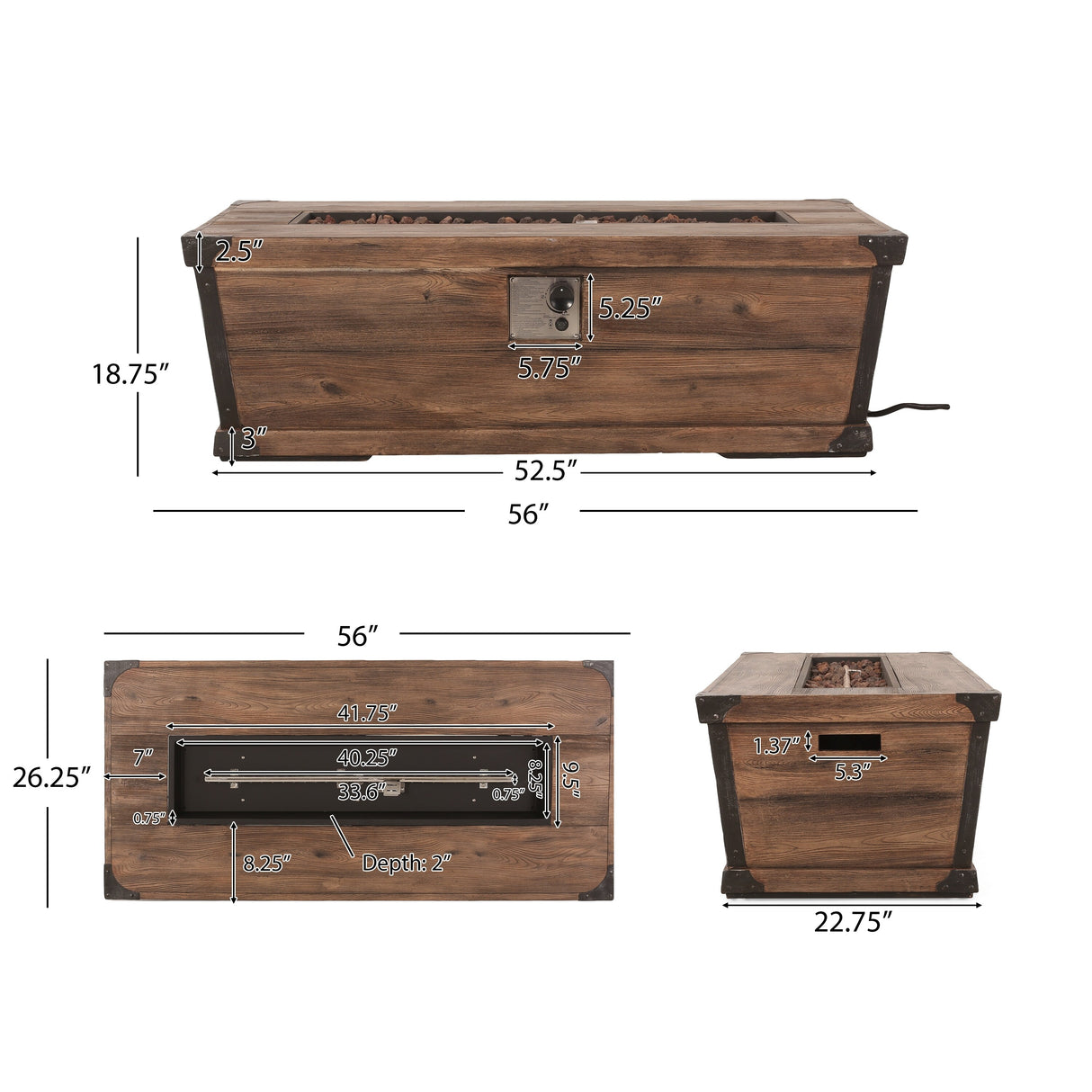 Delany Outdoor 50,000 BTU Lightweight Concrete Rectangular Fire Pit (No Tank Holder) by Christopher Knight Home