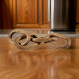 Delby Table Top Decor Sculpture, Wood Chain Link Design, Natural Brown Wood