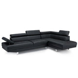 Delia Black Leather Modern Adjustable Rest Sectional Sofa Set