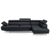 Delia Black Leather Modern Adjustable Rest Sectional Sofa Set