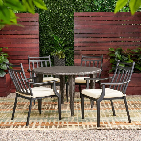 Delmar Outdoor 5 Piece Dining Set with Wicker Table by Christopher Knight Home