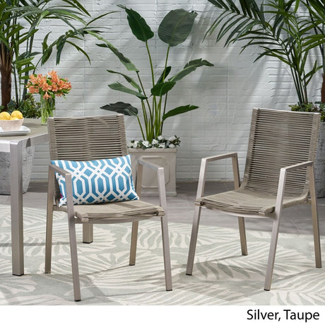 Deloris Outdoor Modern Aluminum Dining Chair with Rope Seat (Set of 2) by Christopher Knight Home