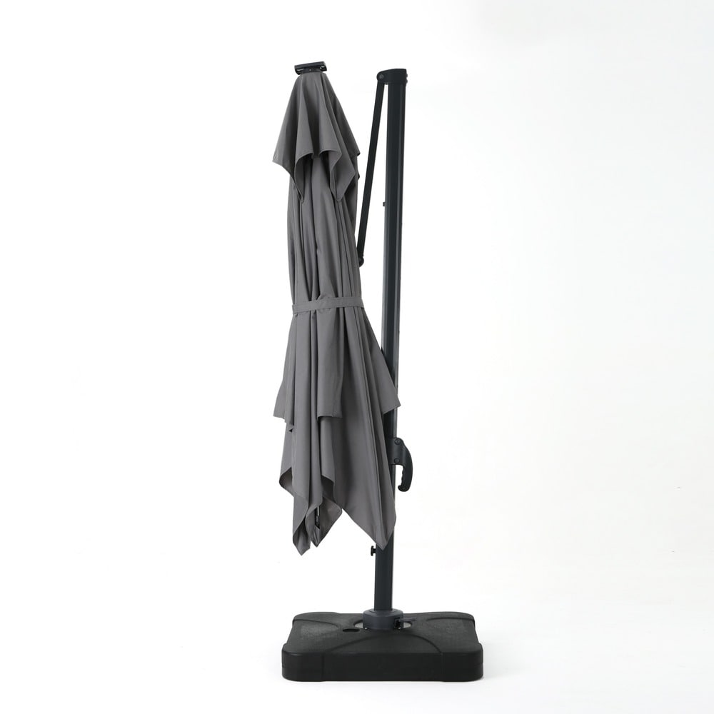 Delray Outdoor 9.7 ft. Canopy Umbrella with Base and Solar Light Strip by Christopher Knight Home