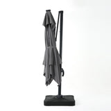 Delray Outdoor 9.7 ft. Canopy Umbrella with Base and Solar Light Strip by Christopher Knight Home