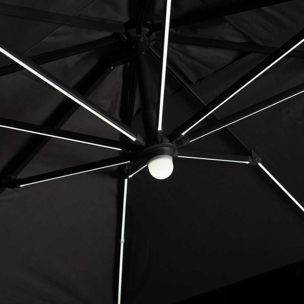 Delray Outdoor 9.7 ft. Canopy Umbrella with Base and Solar Light Strip by Christopher Knight Home