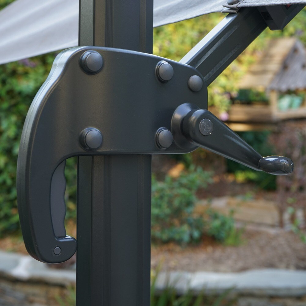 Delray Outdoor 9.7 ft. Canopy Umbrella with Base and Solar Light Strip by Christopher Knight Home