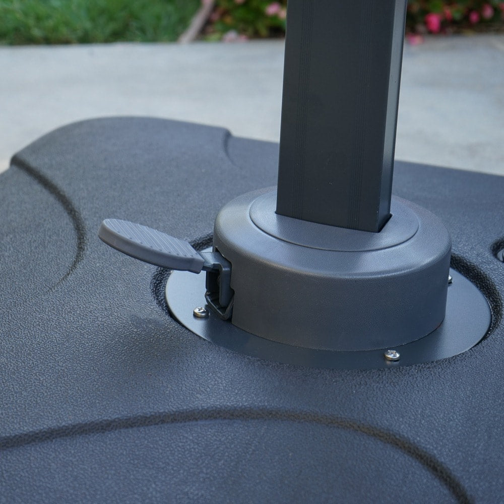Delray Outdoor 9.7 ft. Canopy Umbrella with Base and Solar Light Strip by Christopher Knight Home