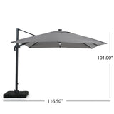Delray Outdoor 9.7 ft. Canopy Umbrella with Base and Solar Light Strip by Christopher Knight Home