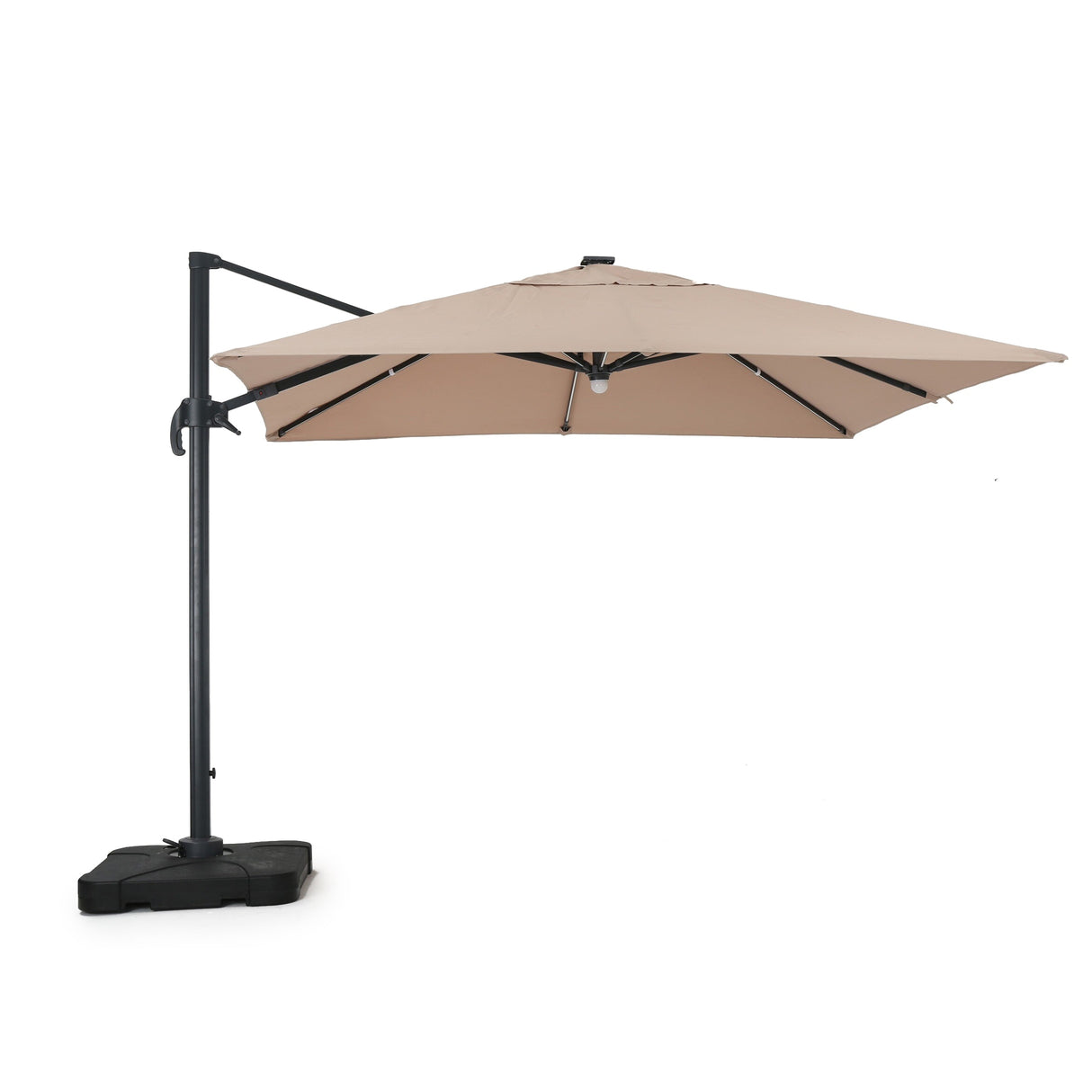 Delray Outdoor 9.7 ft. Canopy Umbrella with Base and Solar Light Strip by Christopher Knight Home