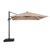 Delray Outdoor 9.7 ft. Canopy Umbrella with Base and Solar Light Strip by Christopher Knight Home