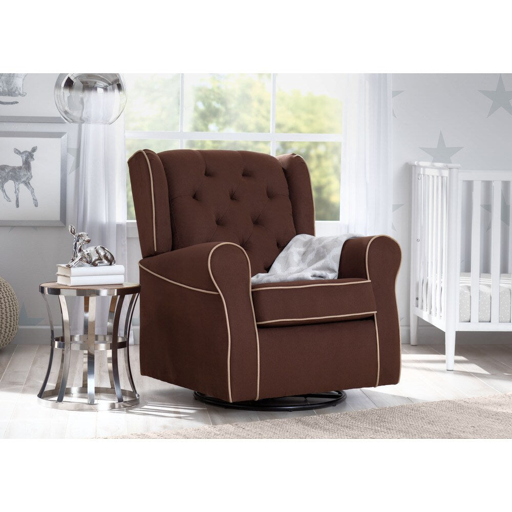 Delta Children Emerson Nursery Glider Swivel Rocker Chair, Cocoa with Beige Welt