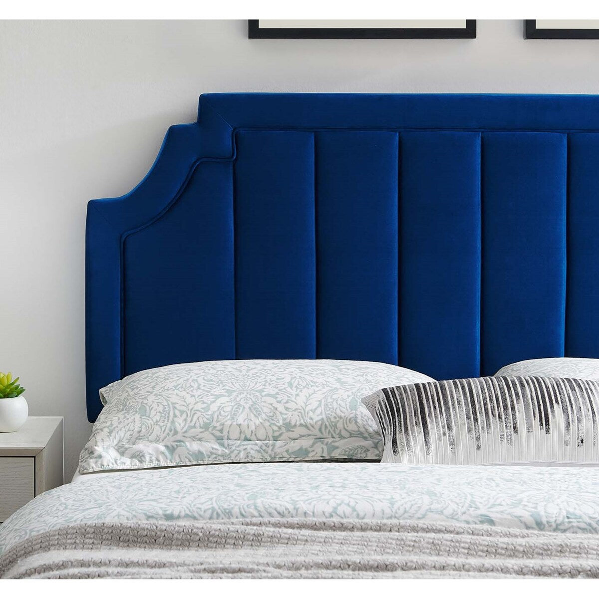 Deltona Blue Velvet Upholstered Twin Size Headboard