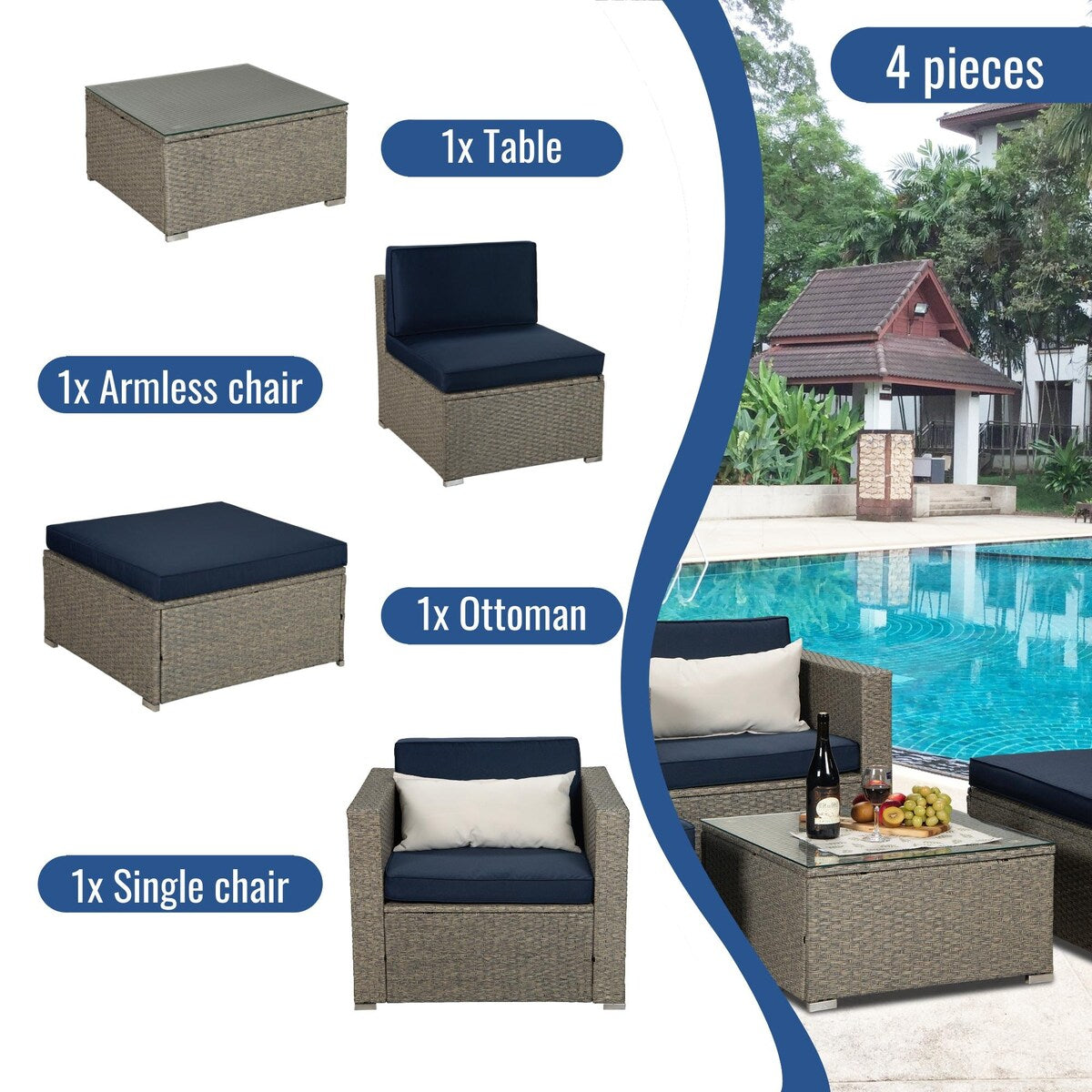 Deluxe PE Rattan Outdoor Sofa Set with Comfortable Cushions and Bonus Pillows