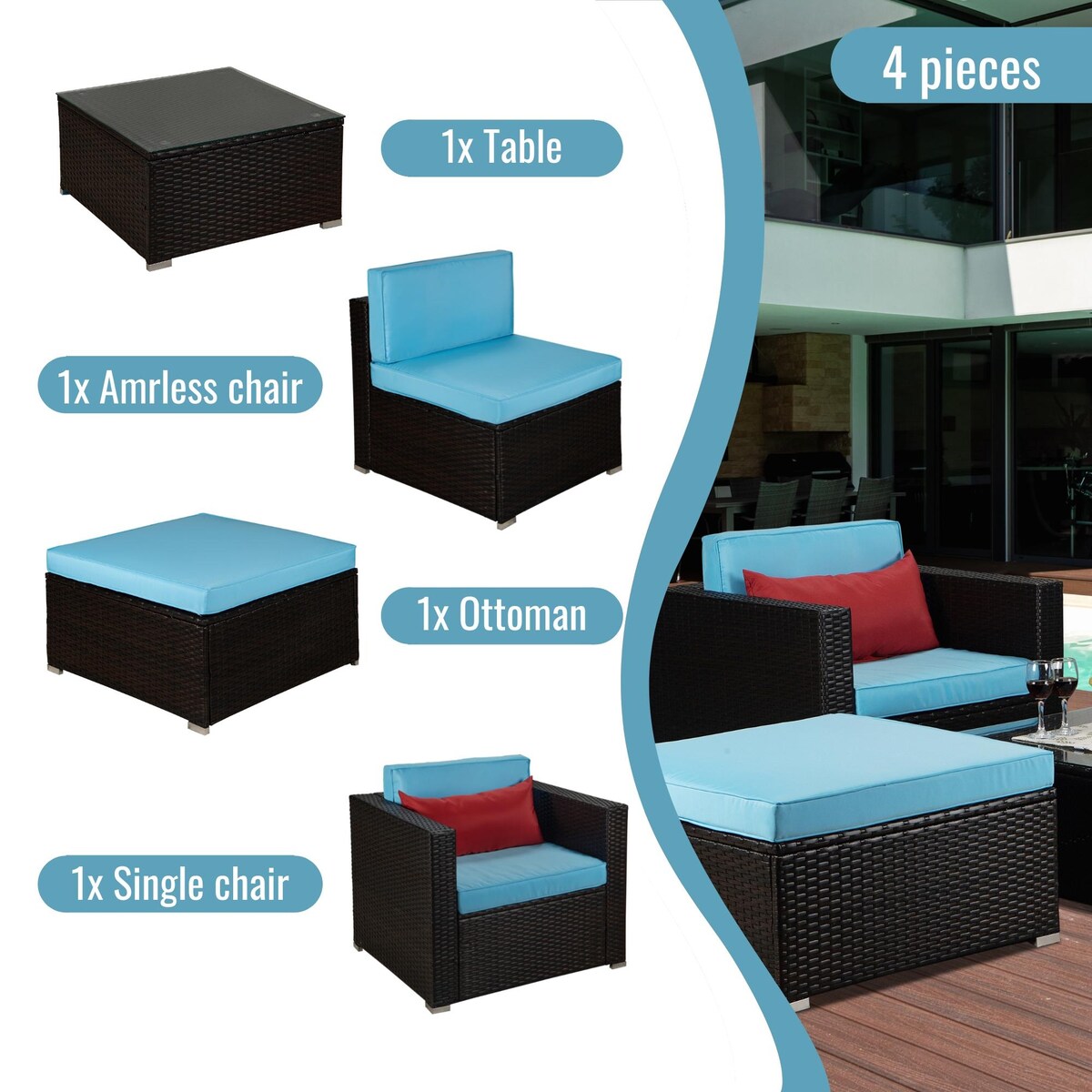 Deluxe PE Rattan Outdoor Sofa Set with Comfortable Cushions and Bonus Pillows