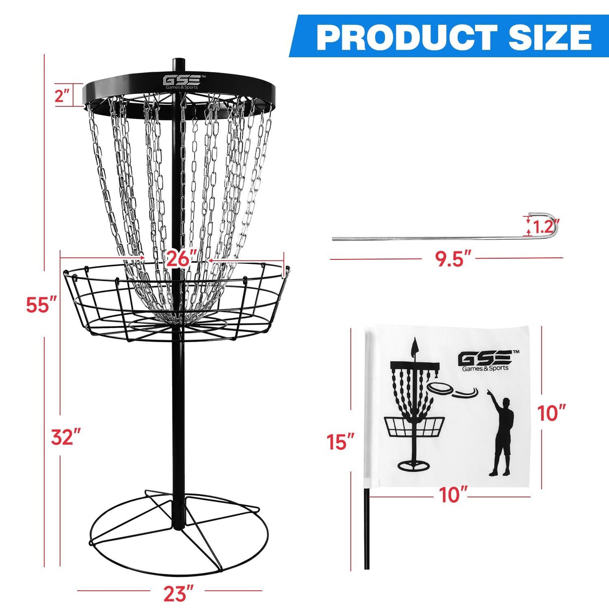 GSE™ Deluxe Portable 24-Chain Disc Golf Targets Basket, PRO Disc Golf Practice Goal Baskets