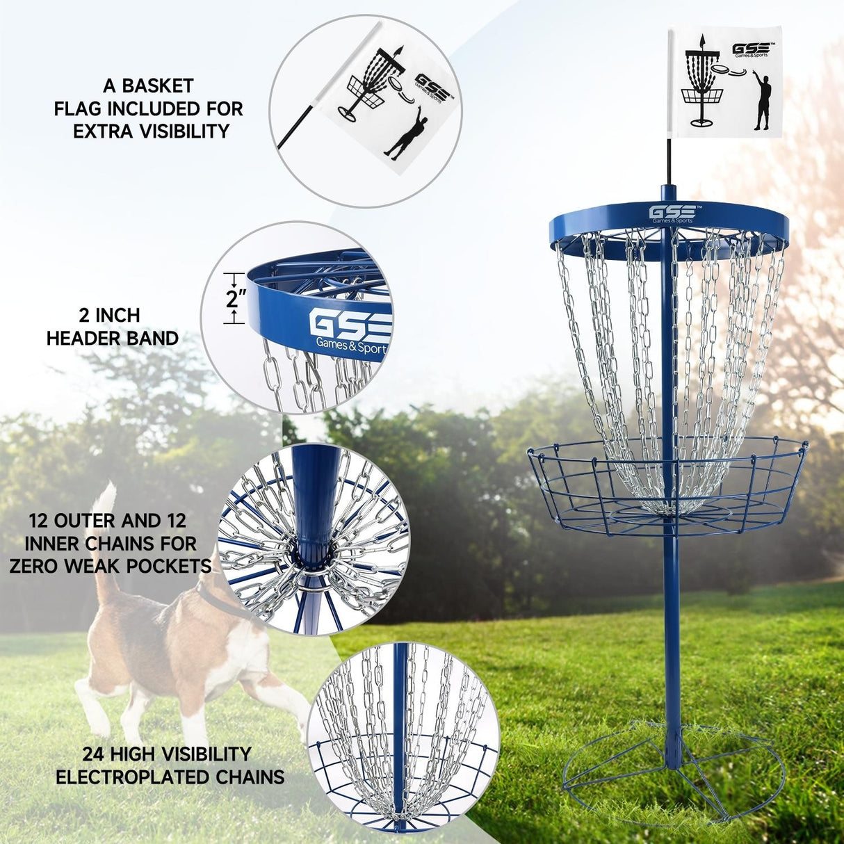 GSE™ Deluxe Portable 24-Chain Disc Golf Targets Basket, PRO Disc Golf Practice Goal Baskets
