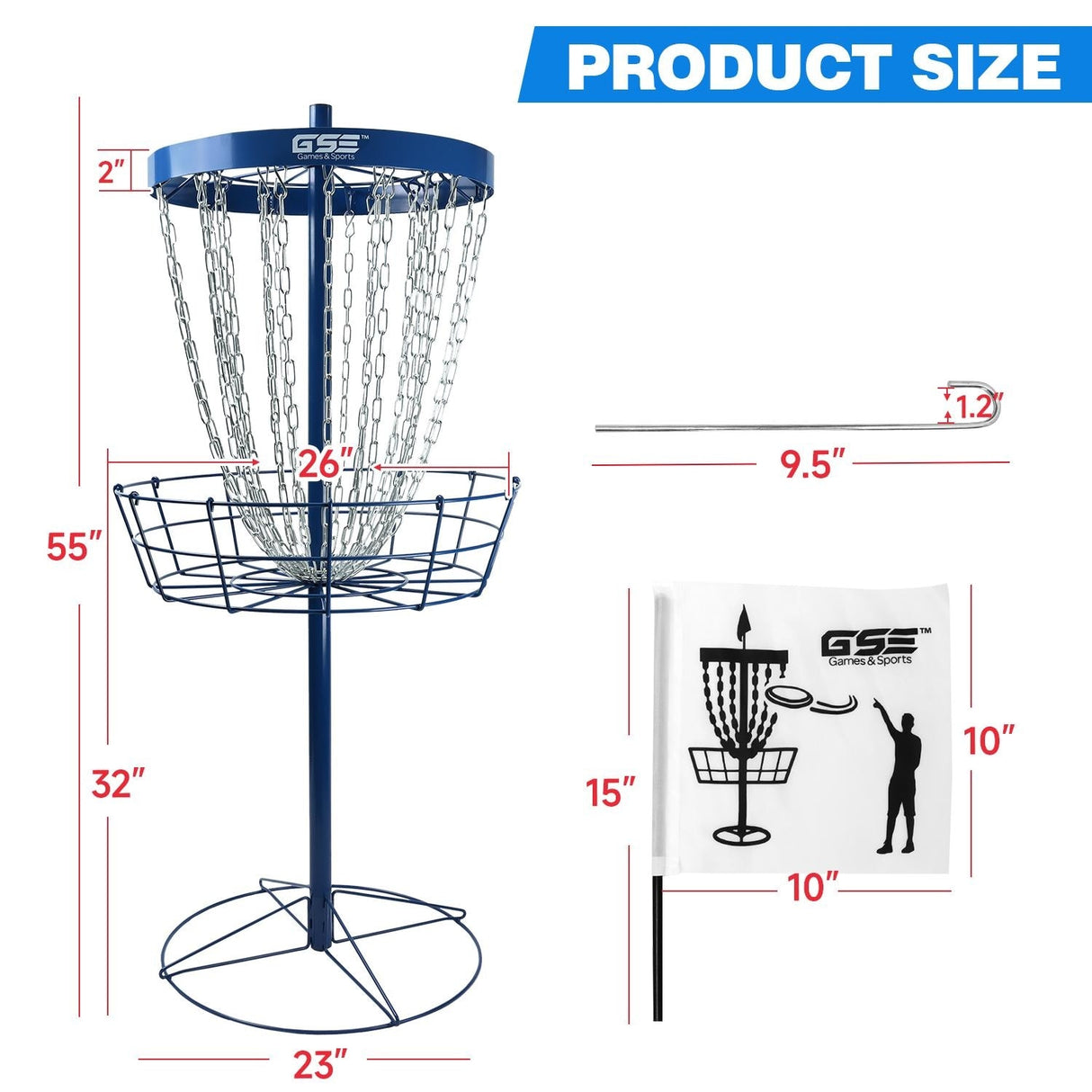 GSE™ Deluxe Portable 24-Chain Disc Golf Targets Basket, PRO Disc Golf Practice Goal Baskets