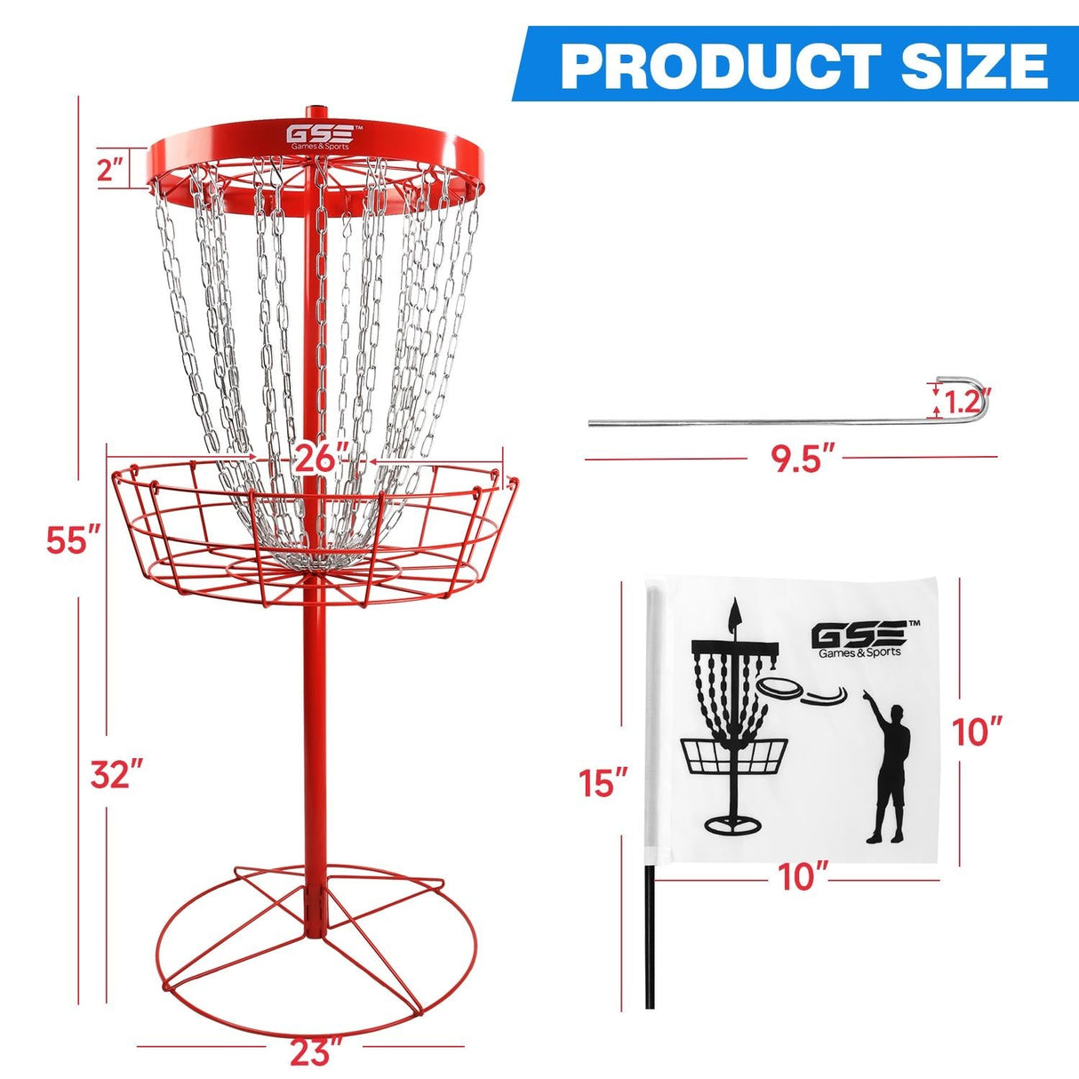 GSE™ Deluxe Portable 24-Chain Disc Golf Targets Basket, PRO Disc Golf Practice Goal Baskets