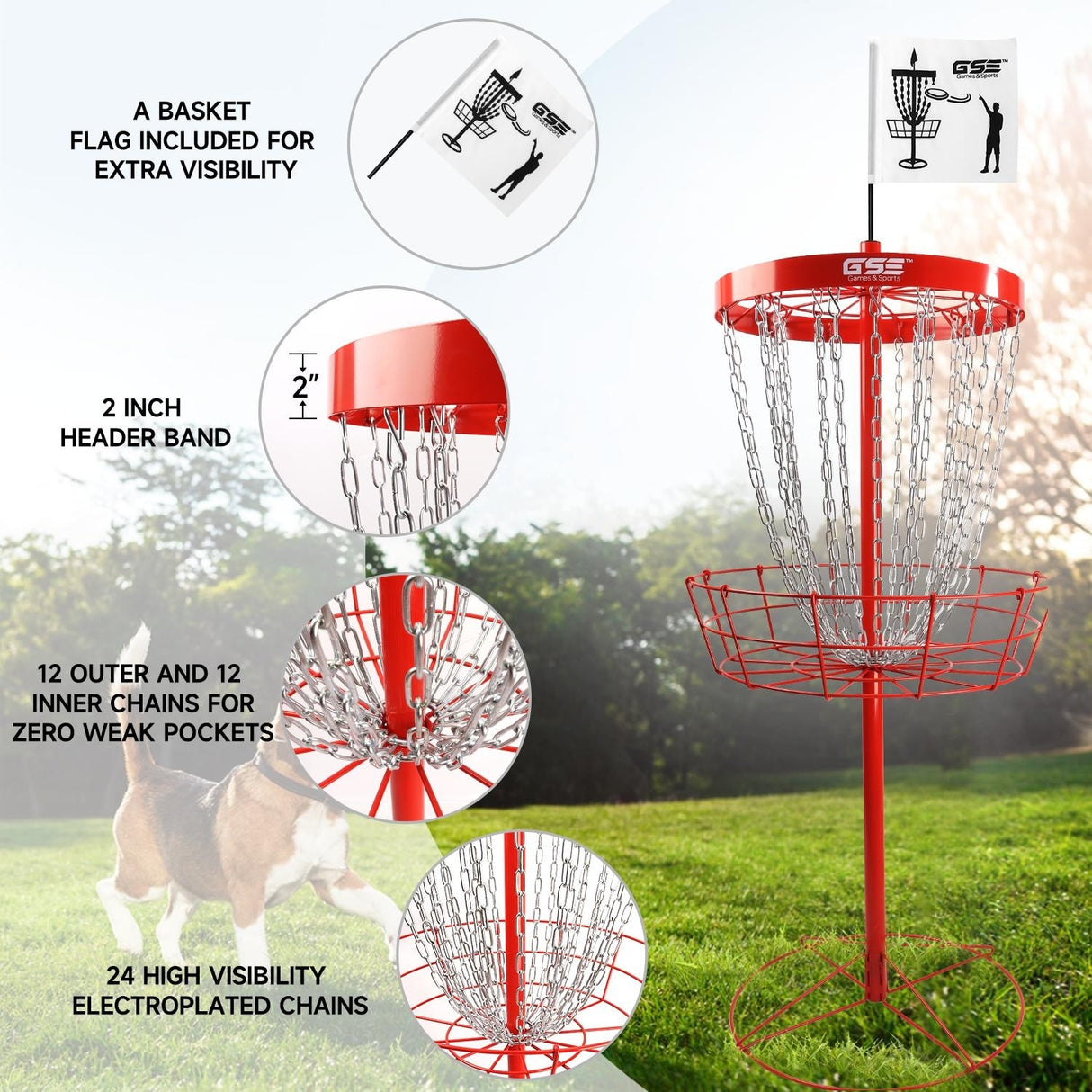 GSE™ Deluxe Portable 24-Chain Disc Golf Targets Basket, PRO Disc Golf Practice Goal Baskets
