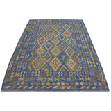 Demetric Blue/Gray Hand-Woven Kilim Wool Rug - 6'9 x 9'7 - 6'9" x 9'7"