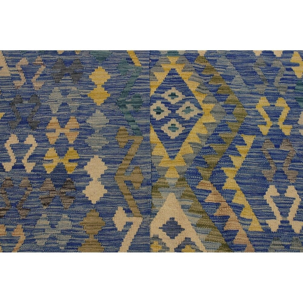 Demetric Blue/Gray Hand-Woven Kilim Wool Rug - 6'9 x 9'7 - 6'9" x 9'7"