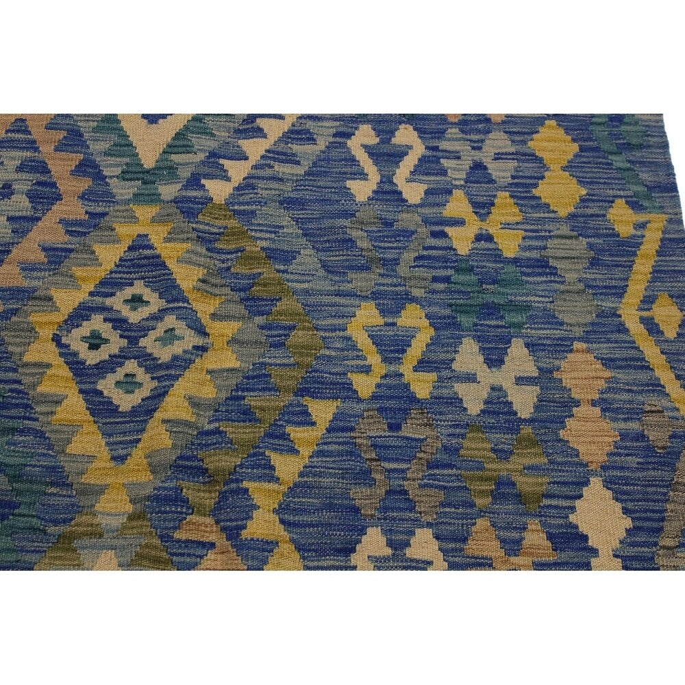 Demetric Blue/Gray Hand-Woven Kilim Wool Rug - 6'9 x 9'7 - 6'9" x 9'7"