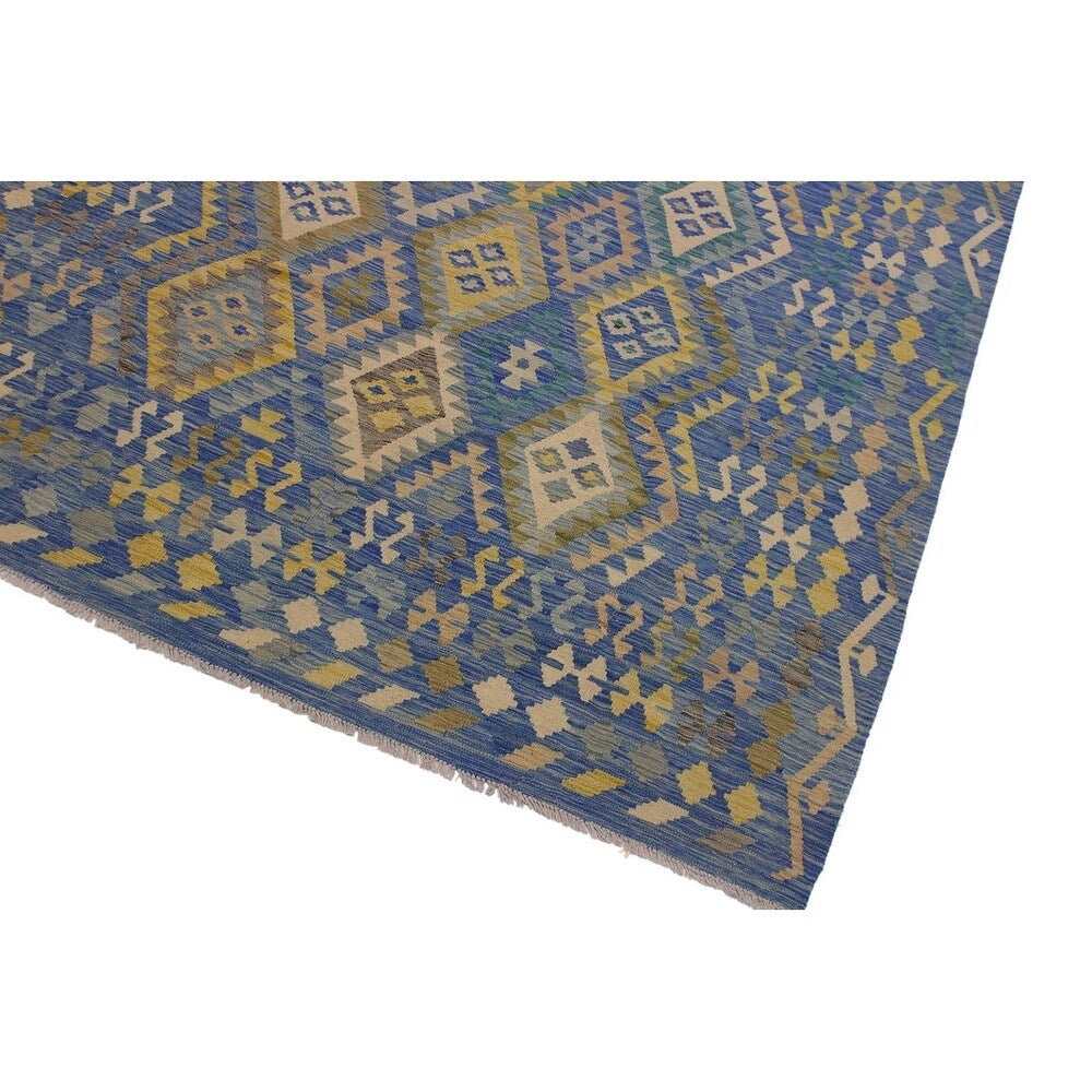 Demetric Blue/Gray Hand-Woven Kilim Wool Rug - 6'9 x 9'7 - 6'9" x 9'7"