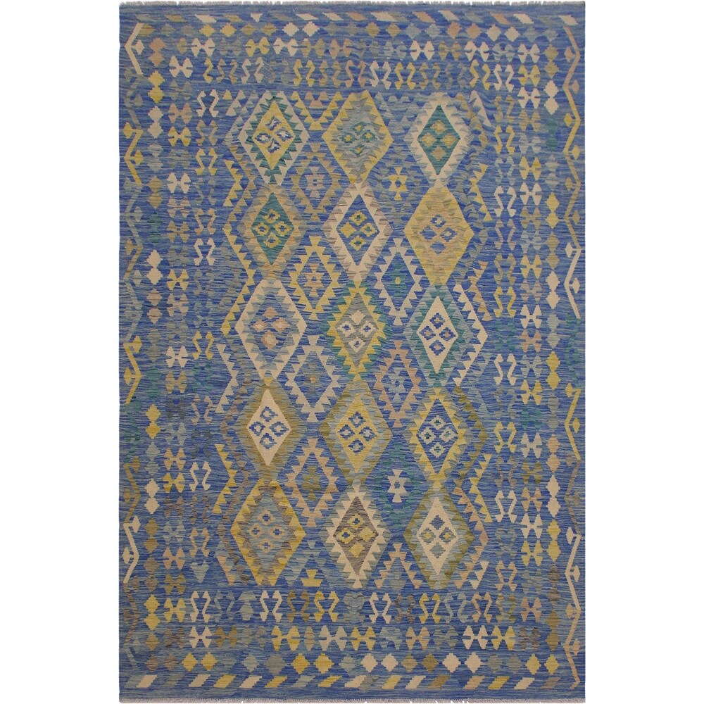 Demetric Blue/Gray Hand-Woven Kilim Wool Rug - 6'9 x 9'7 - 6'9" x 9'7"