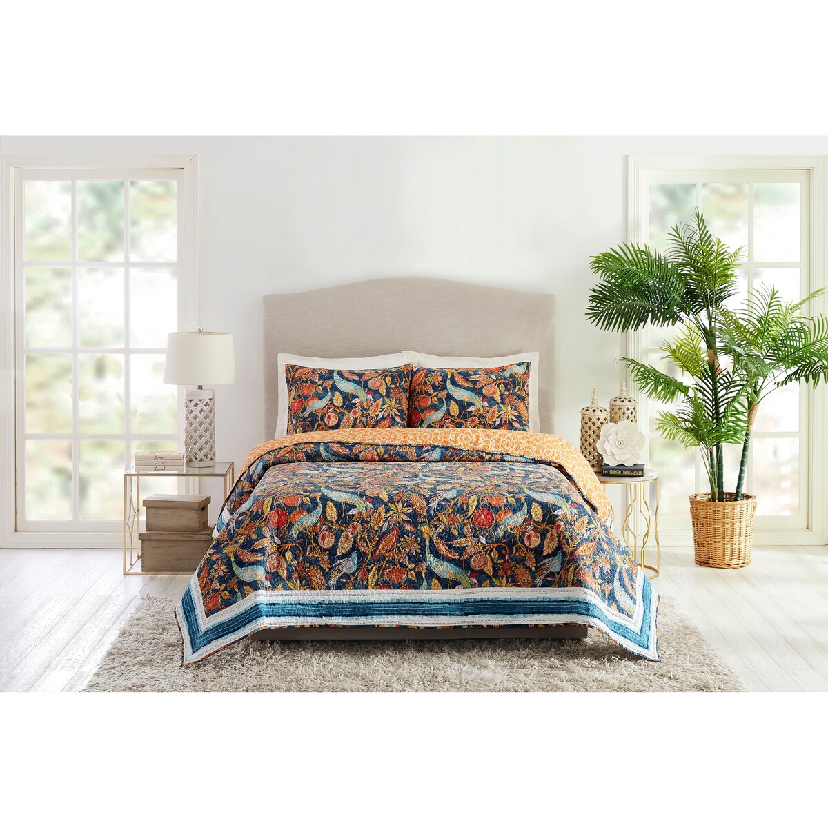 Dena Home Peacock Garden Quilt Set, 3 Pieces