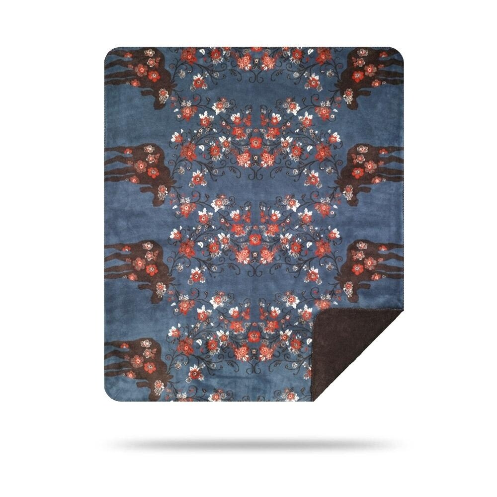 Denali Moose Blossom Blue/Taupe Microplush Blanket