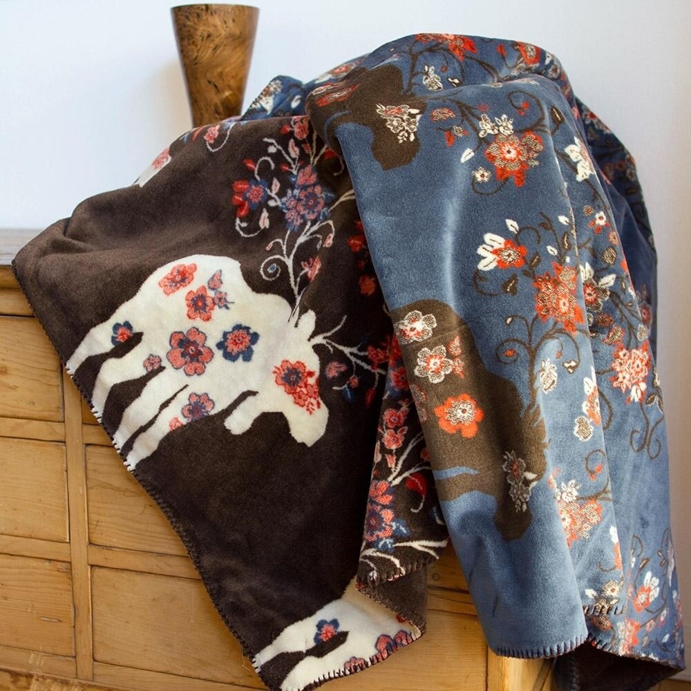 Denali Moose Blossom Blue/Taupe Microplush Blanket