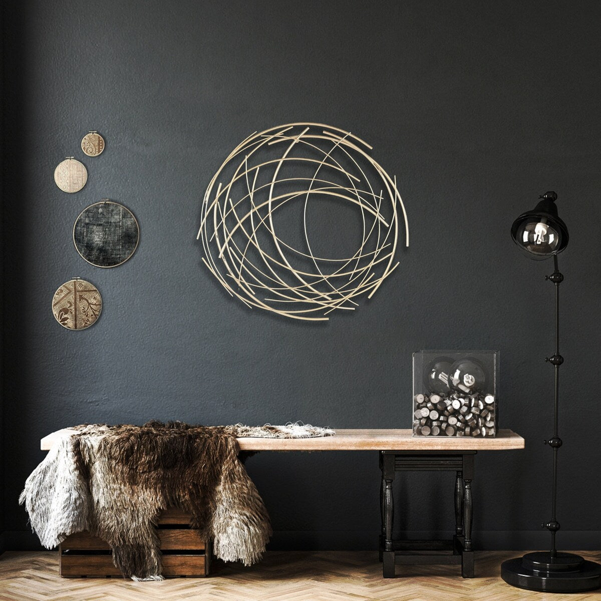 Denine Metal Gold Large Abstract Round Wall Art