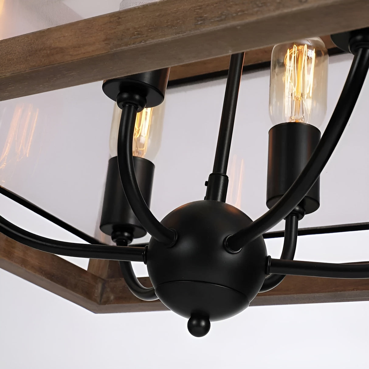 6 - Light Lantern Round Texture Drum Shade Wood Metal Frame Island Pendant Lamp Rustic